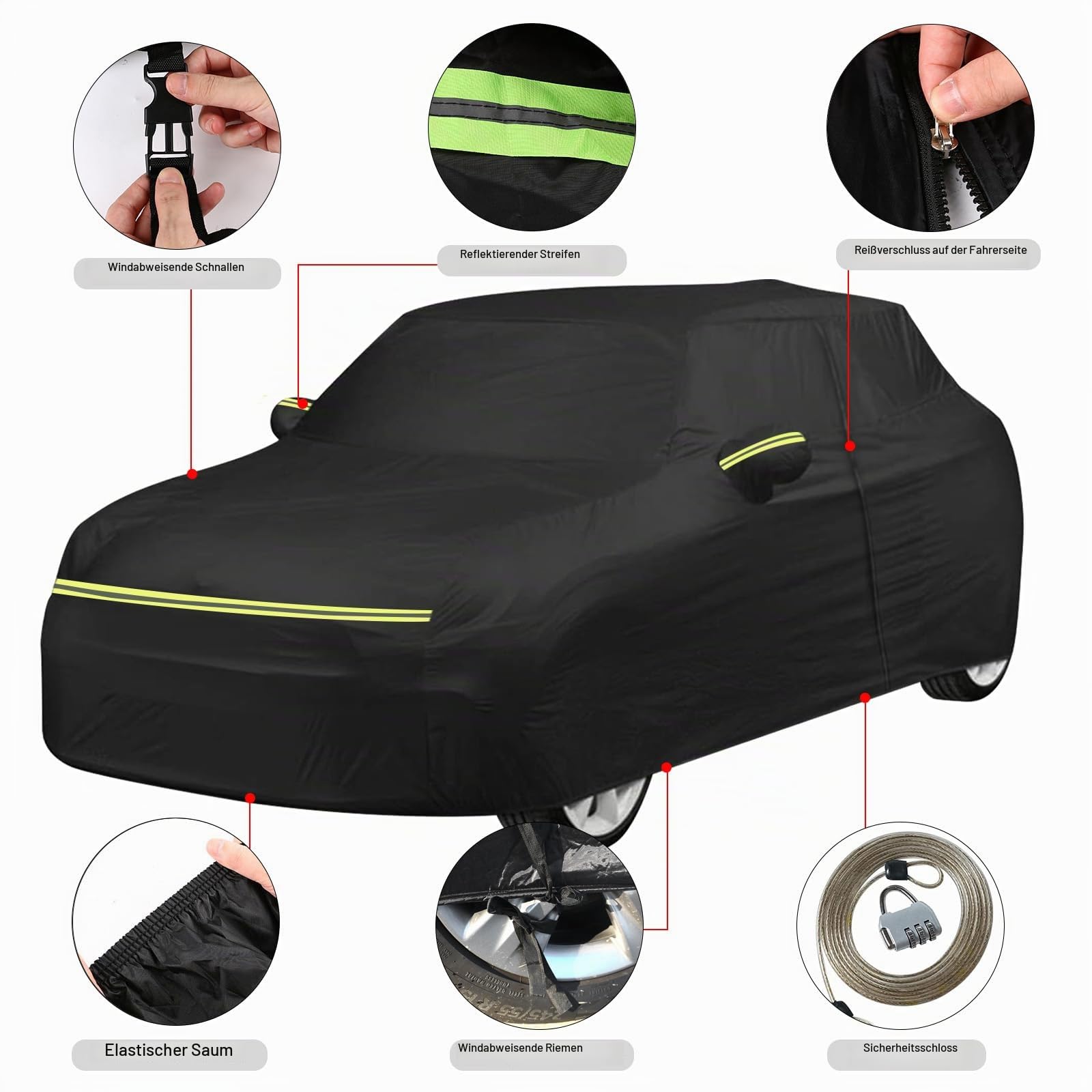 Autoabdeckung für Mini Cooper 3 Türer 2000-2026, 300D Schwarz Vollgarage | Wasserdicht Autoplane mit Reißverschlusstür für Schnee, Regen, Allwetterschutz