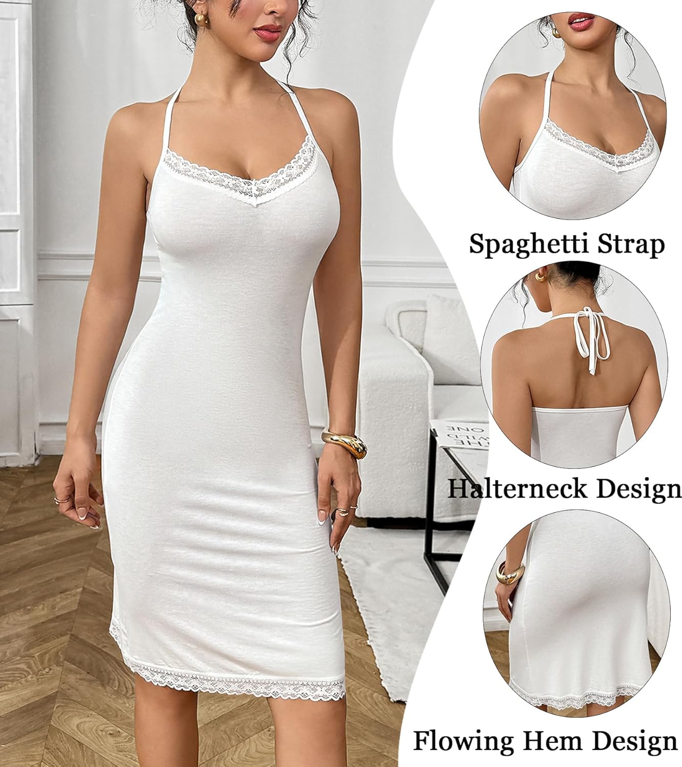 Sexy Full Slips for Women Under Dress Halter Nightgown Chemise Negligee - Image 4