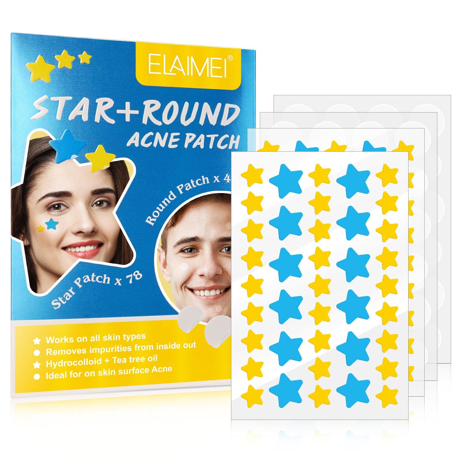 KANZA - 126 Pcs Acne Pimple Remover Patches(78*Star Patches + 48*Round) | Cute Pimple Patches, Star Face,Pain and Scar Free Patches |Spot Treatment Stickers | Natural Formula Acne Patches | Unisex