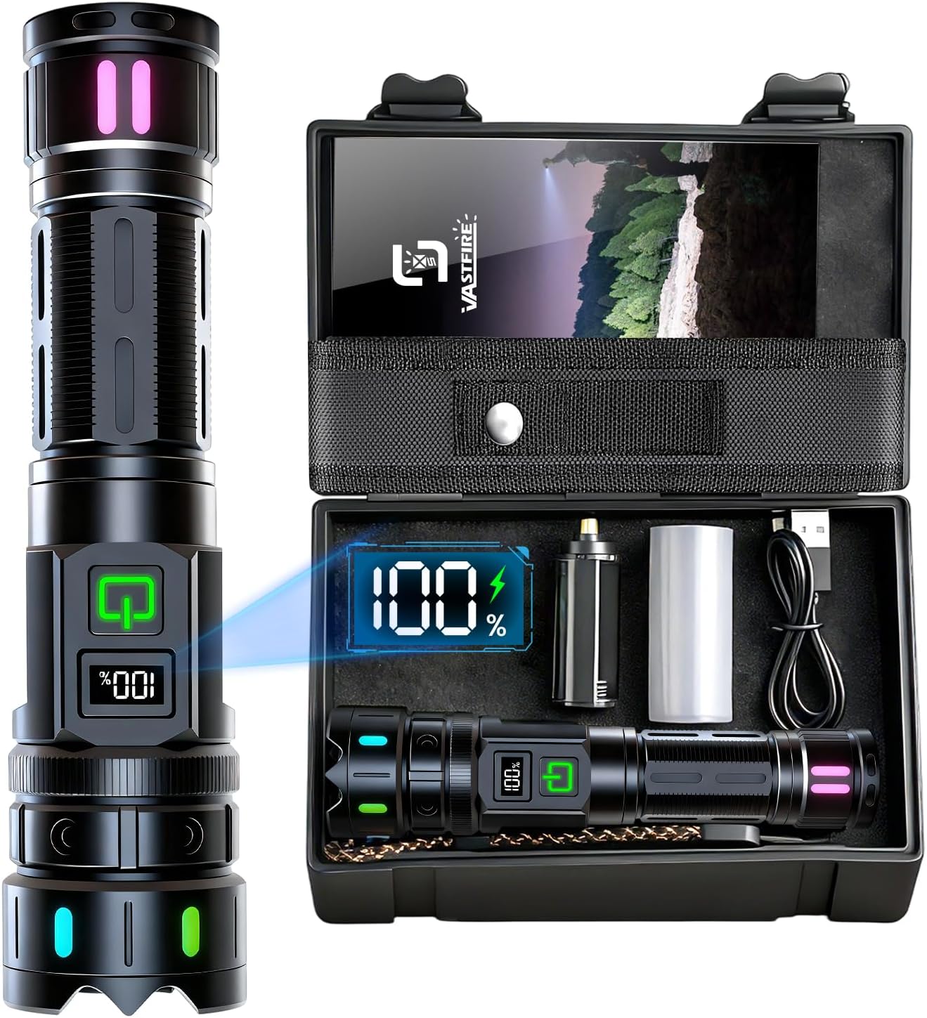 VASTFIRE Rechargeable Flashlights High Lumens, 30W Super Bright LED Flashlight with LCD Display, 3937ft Beam & 12H Long Lasting, High Powered Handheld Flash Light with Magnet for Home, Camping