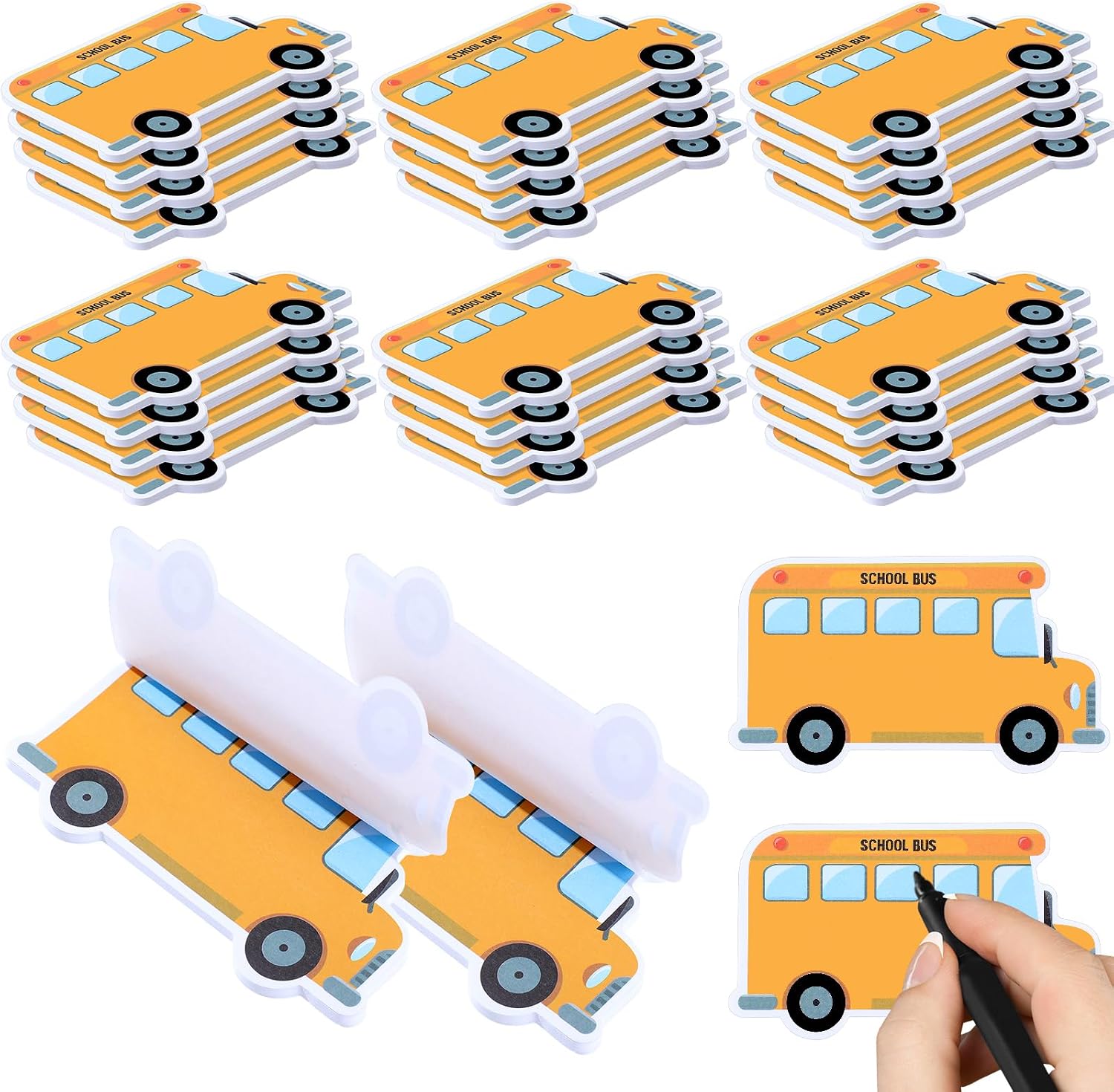 Jetec 24 Pads Back to School Sticky Notes School Bus Note Pads Self Adhesive Self Sticky Memo Tabs Cute Easy to Post for Stationery Office Home Birthday Party Decor, 30 Sheets/pad