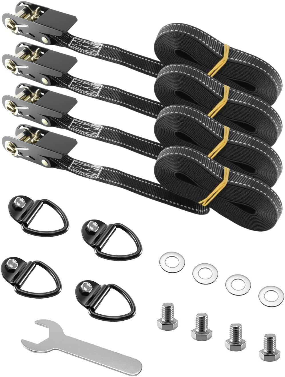 4 Pcs Dog Kennel Tie Down Kit Fits for Ruffland Kennel, 1000Lbs Break Strength Fixing Kit, Ratchet Anti-Slip Tie Down Straps for Truck SUV Transportation with D-Ring