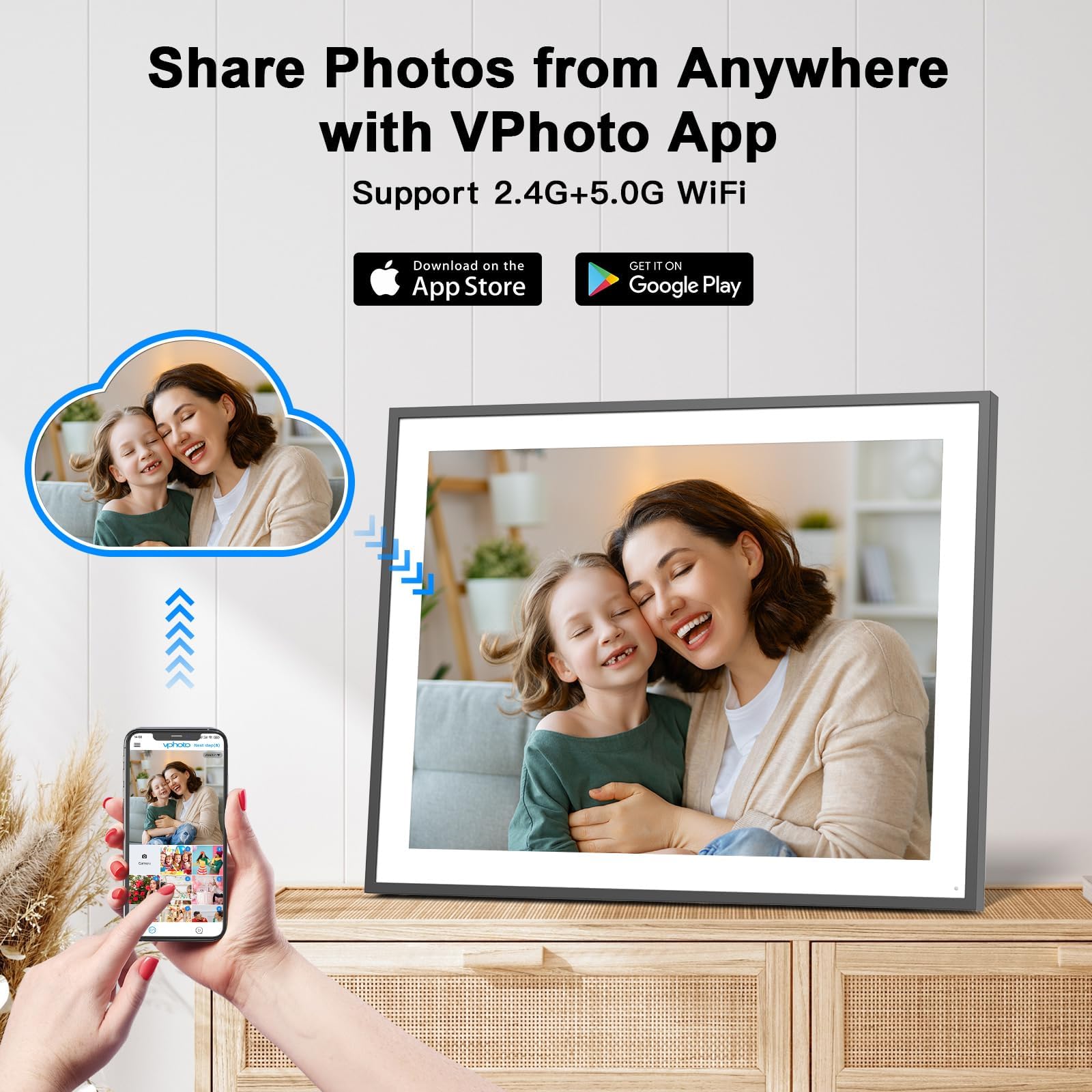 Amazon | デュアルWiFiデジタル写真フレーム 19インチ Lサイズ - 64GB