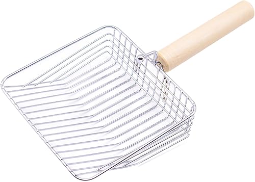 L.D.Dog Cuchara de arena para gatos, pala profunda, mango de madera, caja de arena para gatos y gatitos (plateado)