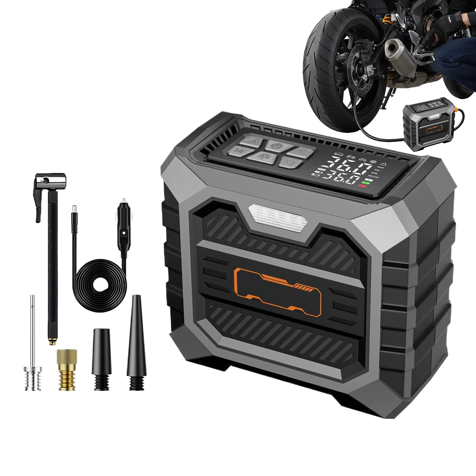 Compressore elettrico per pneumatici, con display digitale senza fili, spegnimento automatico, 150 psi, compressore d'aria portatile, per berline, SUV, moto, minivan, pick-up