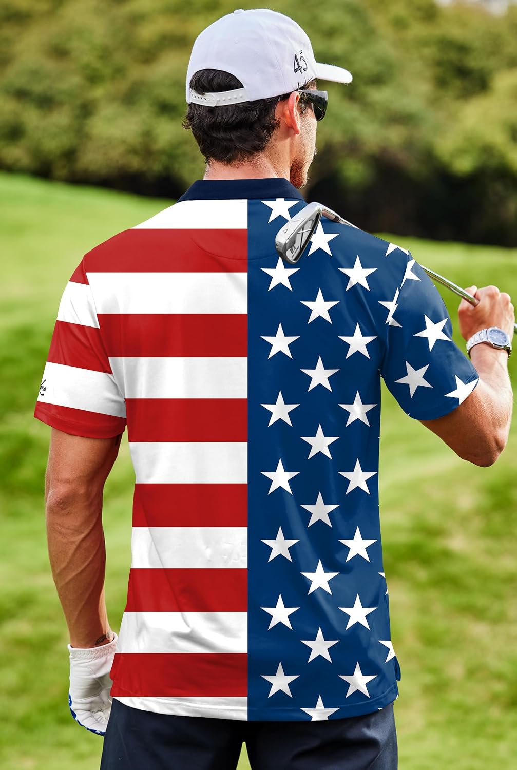 Mens American Flag Polo Patriotic 4th of July USA Short Sleeve Golf Shirts (S-3XL)