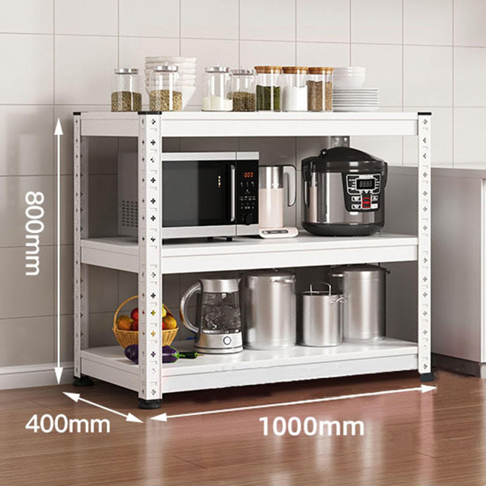 Scaffale da cucina a 3 ripiani in metallo, bianco, altezza 80 cm x larghezza 40 cm, scaffale utile per casa, ufficio, dispensa