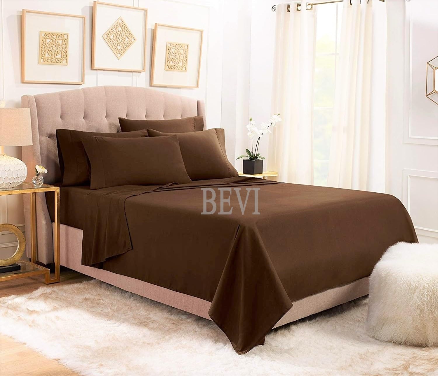 BEVI -100% Cotton 300 TC Super Soft Solid Double King Size Bedsheet for Double Bed with 2 Pillow Cover Size (90"x95")-(Plain Brown) (B08BL7X4HJ) Amazon Price History, Amazon Price Tracker