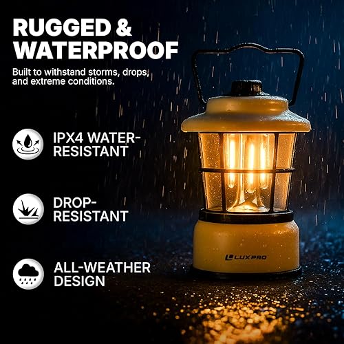 Miniatura 10 de LUXPRO Linterna LED retro, linterna de emergencia alimentada por batería, resistente al agua, lámpara LED brillante para uso en interiores y