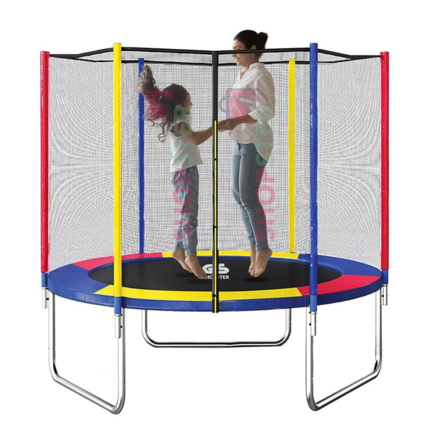 Fitness Bouncy GS 6 Feet Jumping Trampoline (Supports Upto 150 Kgs) with Safety Enclosure Net Poles Safety Pad for Kids and Adults, Indoor & Outdoor, Heavy Duty, Dia 6ft, Rainbow
