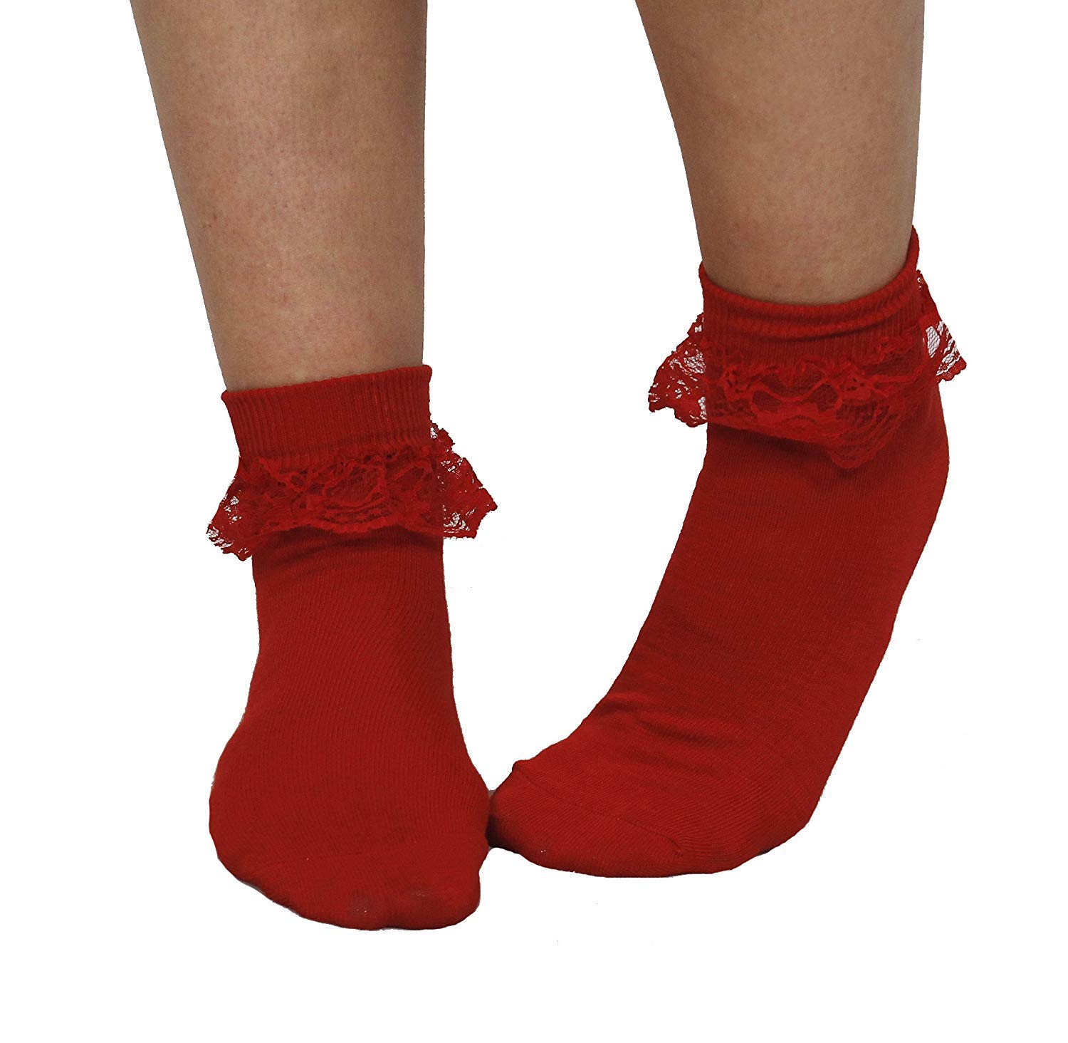 ADULT RED BOBBY SOCKS - RED FRILLED ANKLE LENGTH 50s SOCKS - 50s FANCY DRESS ACCESSORY - 12 PAIRS