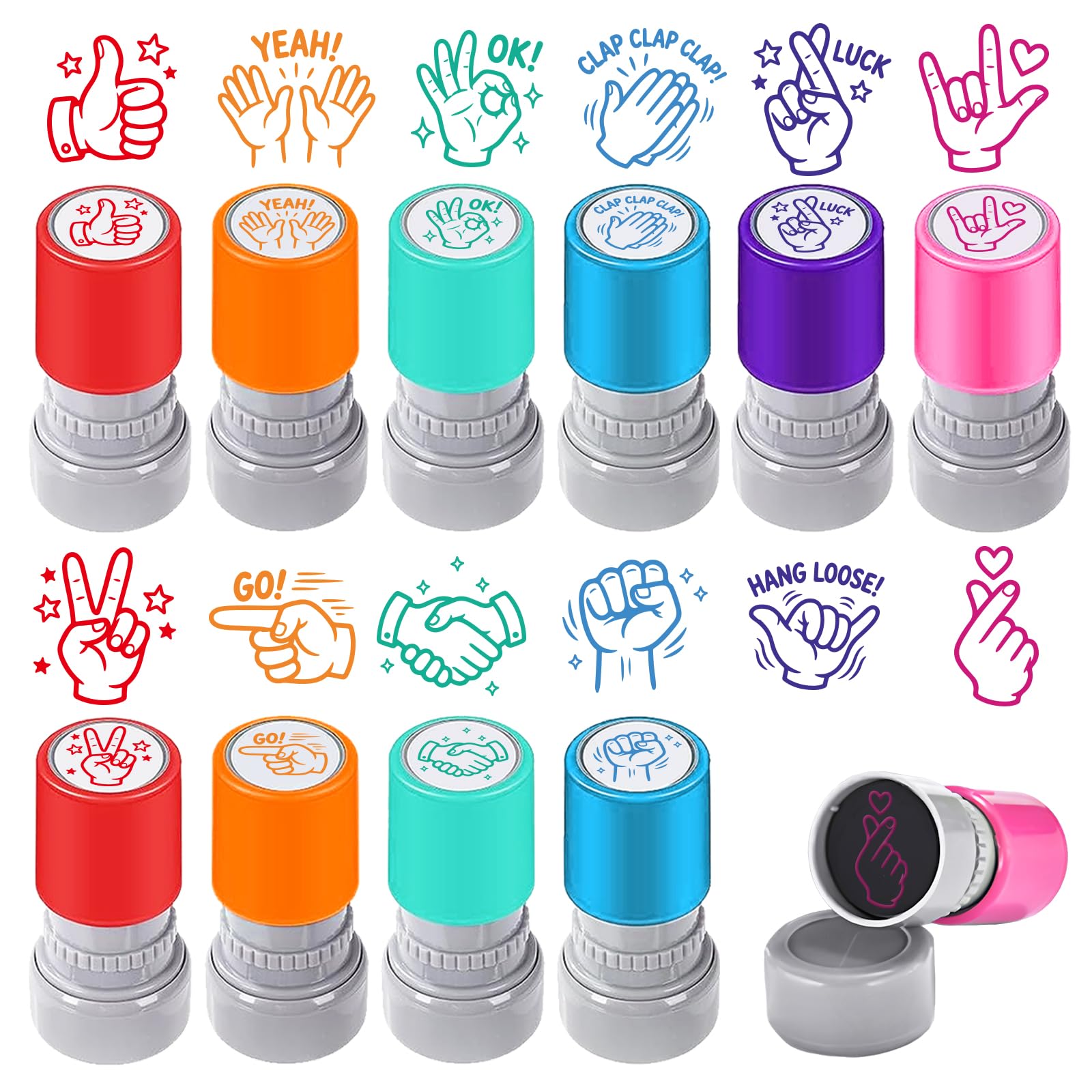 GLOBLELAND 12 Pcs Hands Teacher Stamp Encouragement Encouraging Motivation Stamps Gestures Behavior Stamper for Teachers Classroom Office Grade