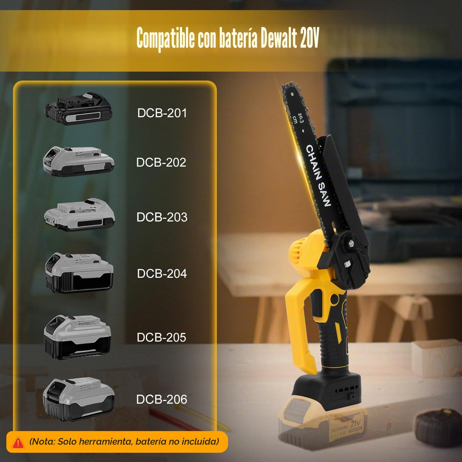 Mini Motosierra de 6 y 8 pulgadas Compatible con Dewalt 18 V, 20 V batería, sin escobillas, Motosierra eléctrica con 4 cadenas, lubricación automática, sierra de árbol de mano, sierra de podar