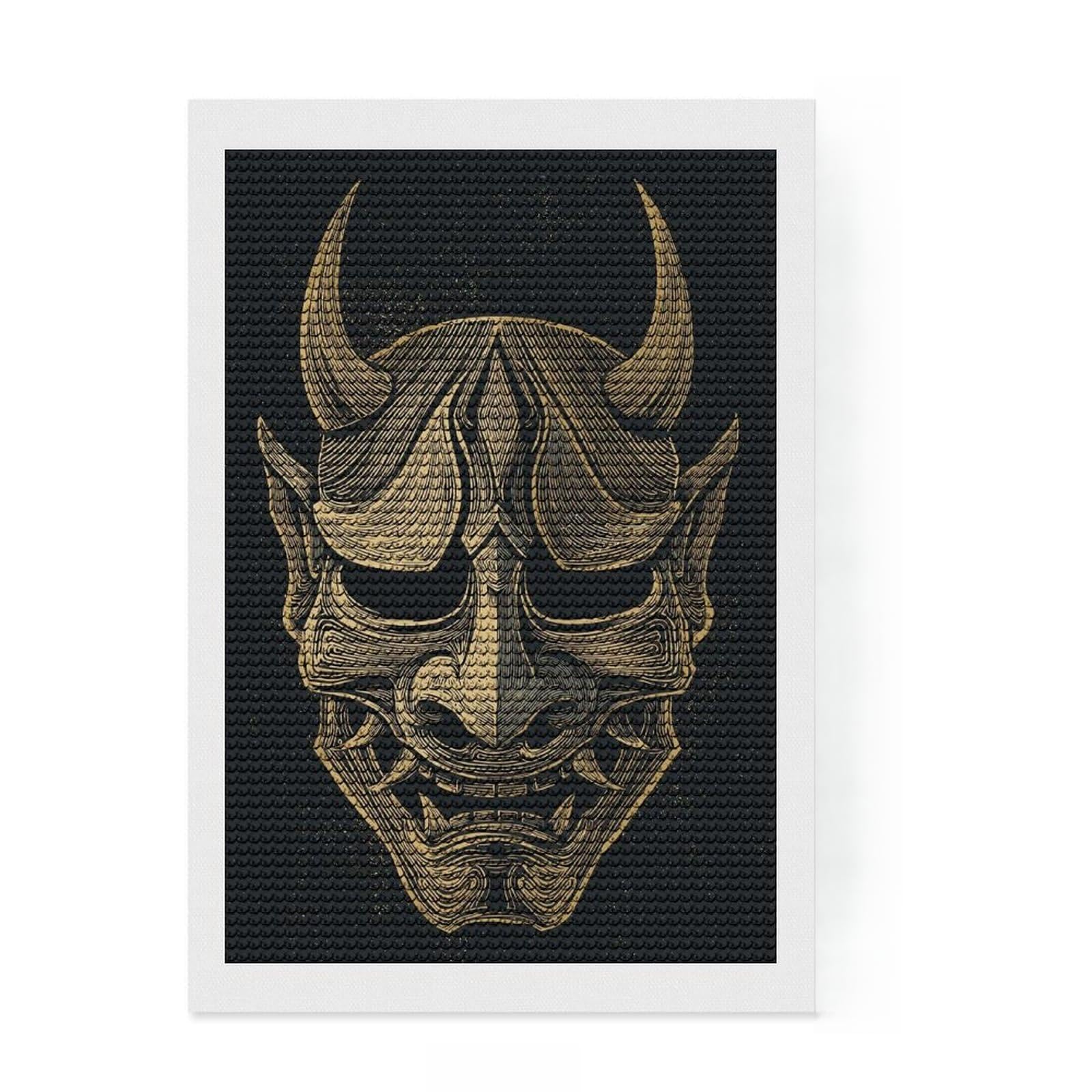 Junmoney Detailed Oni Mask Illustration Diamond Art Canvas 8"x12", Sparkling Round Gems, Neat Printed Canvas, with Tool Kit, Office Decor, Printed Canvas