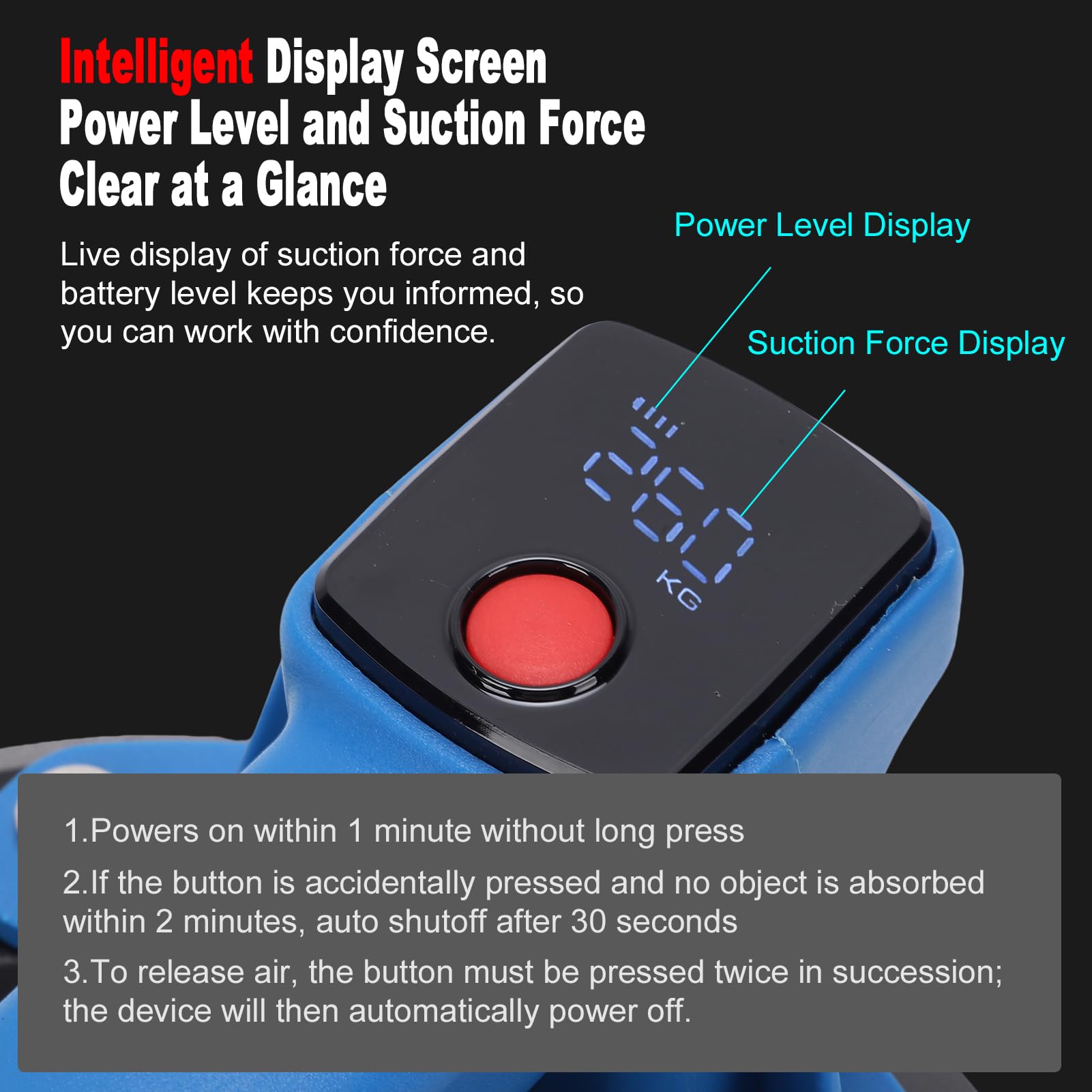 Ventosa eléctrica inalámbrica con capacidad de elevación de 440 lbs/200 kg, pantalla digital, batería de 3000 mAh para manejar vidrio, azulejos, madera y piedra