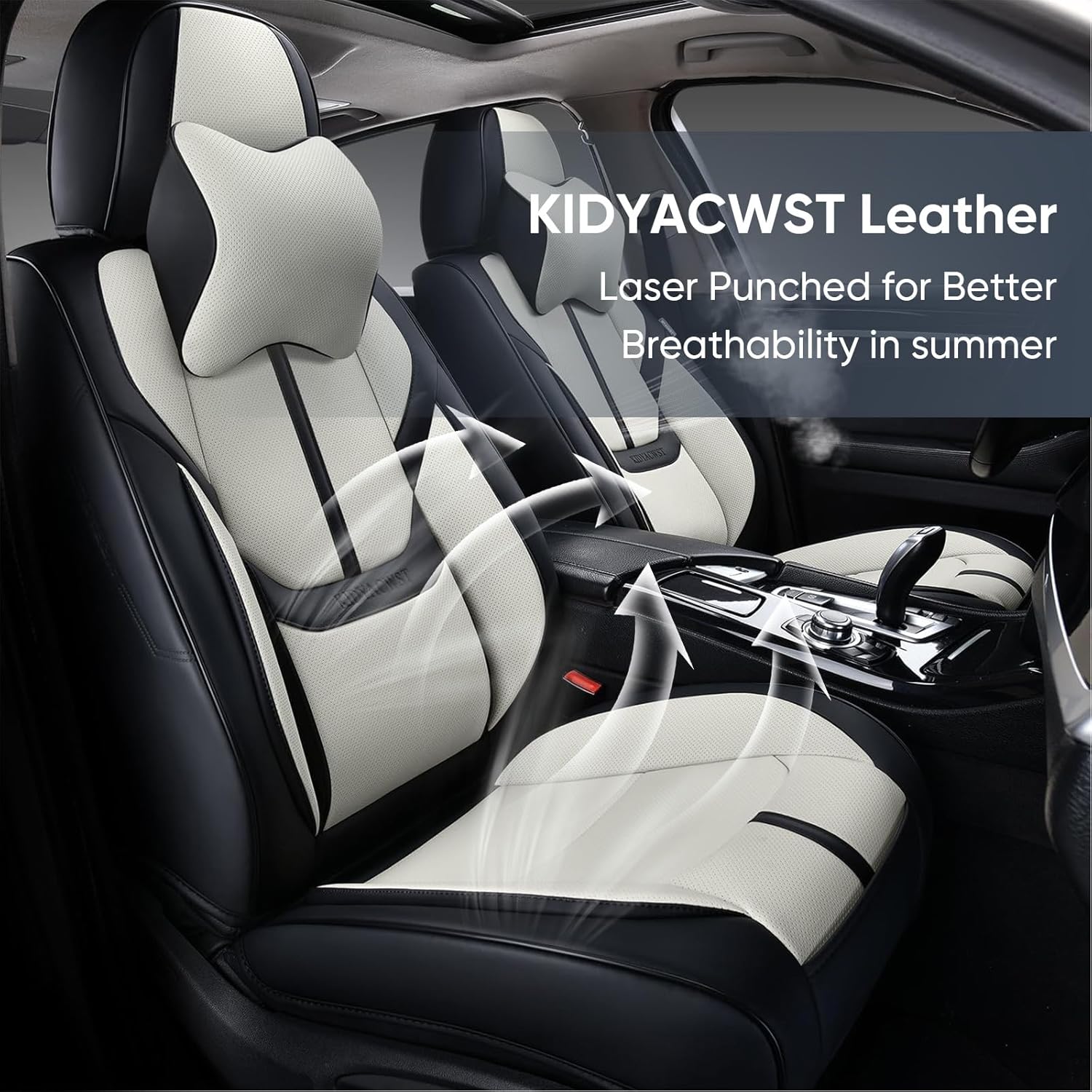 auto car seat covers accessories front seat leather cushion protector breathable waterproof seat cover for cars universal fit (black&white, front pair) black&white front pair