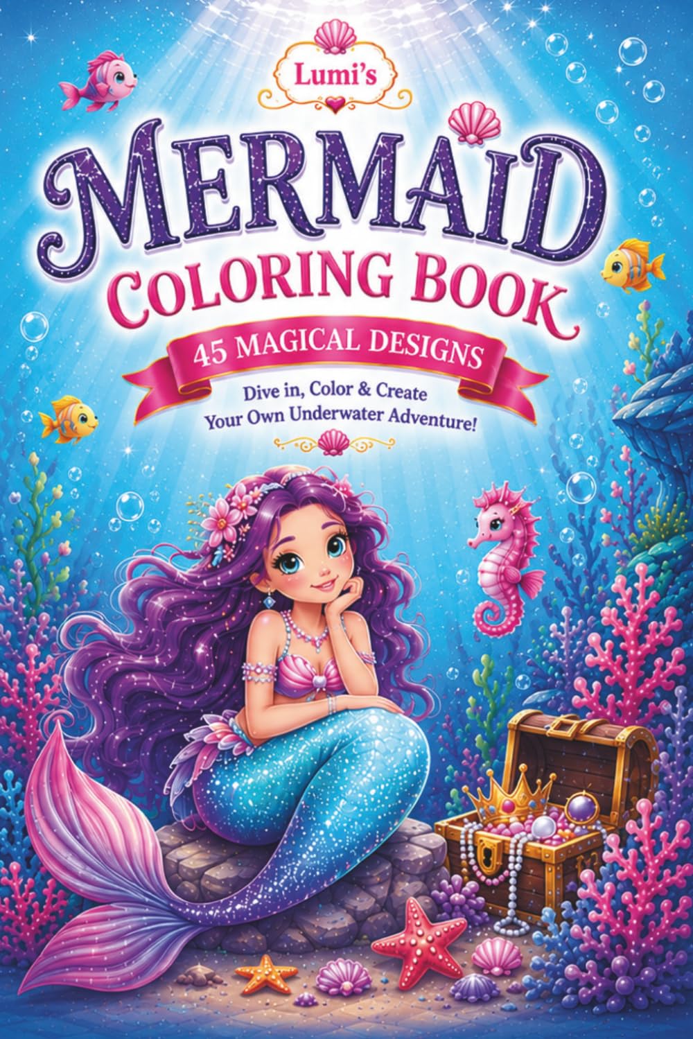 Mermaid Coloring Book for Girls: 45 Big & Easy Mermaid Coloring Pages | Magical Underwater Adventures, Cute Sea Friends & Ocean Fun