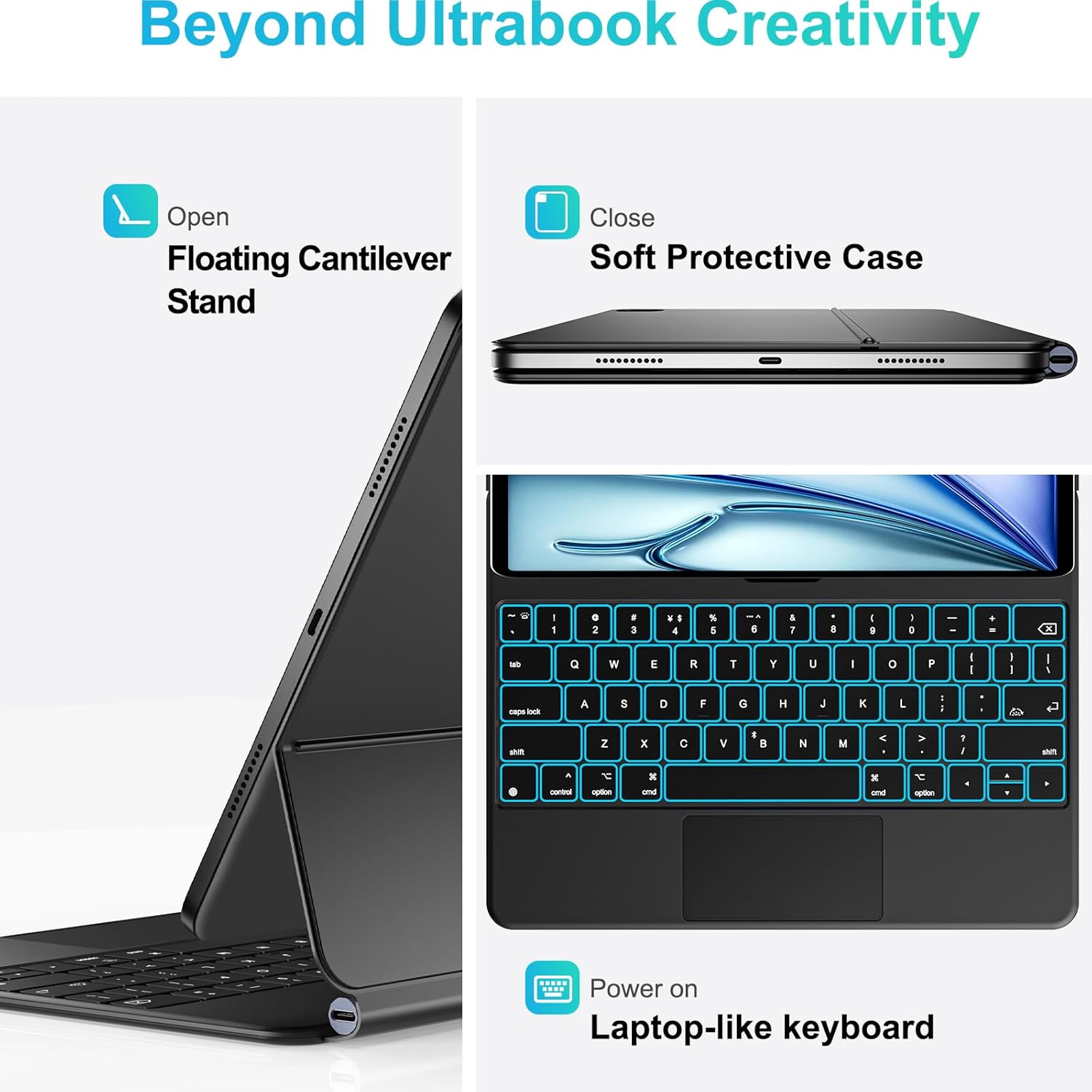 Magic Keyboard for iPad Air 13(M4 2026/M3 2025/M2 2024) & iPad Pro 12.9(6th/5th/4th/3rd Gen), Slim Case with Keyboard, Smart Keyboard Case with Multi-Touch Trackpad, 7-Color Backlit, Black