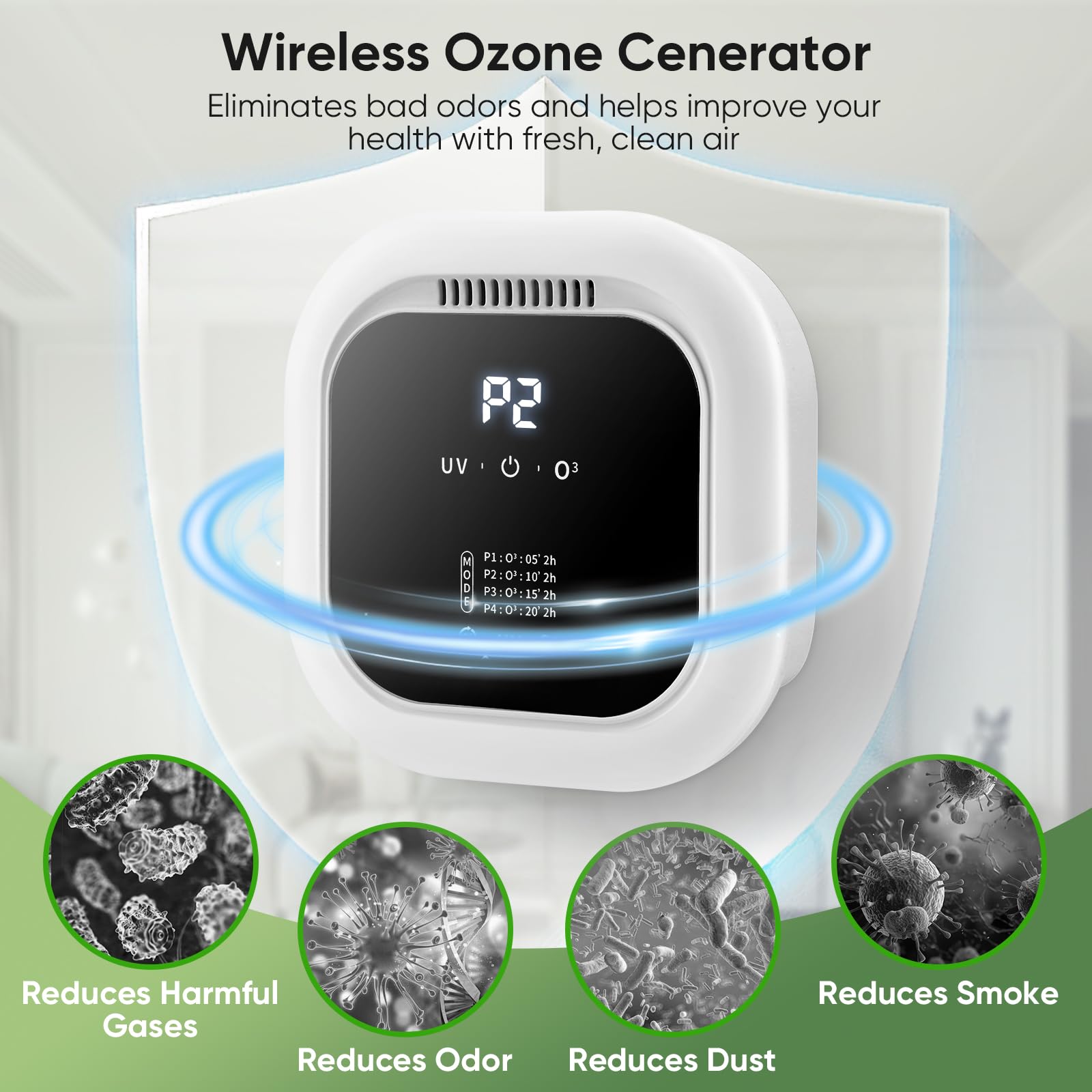 Purificatore D'Aria,Generatore Di Ozono 5000 Mah,Con Sterilizzazione Uv,Aromaterapia,4 Modalità,Ozonizzatore,Ionizzatore Per Ambienti,Bagno, Cucina,Auto,Animali Domestici