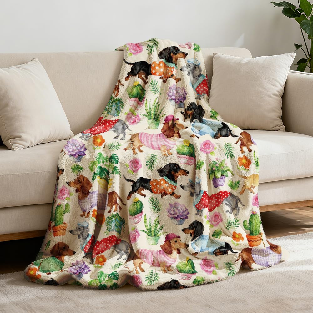 GLOBLELAND Cute Dachshund Pattern Throw Blanket 59x51 inch