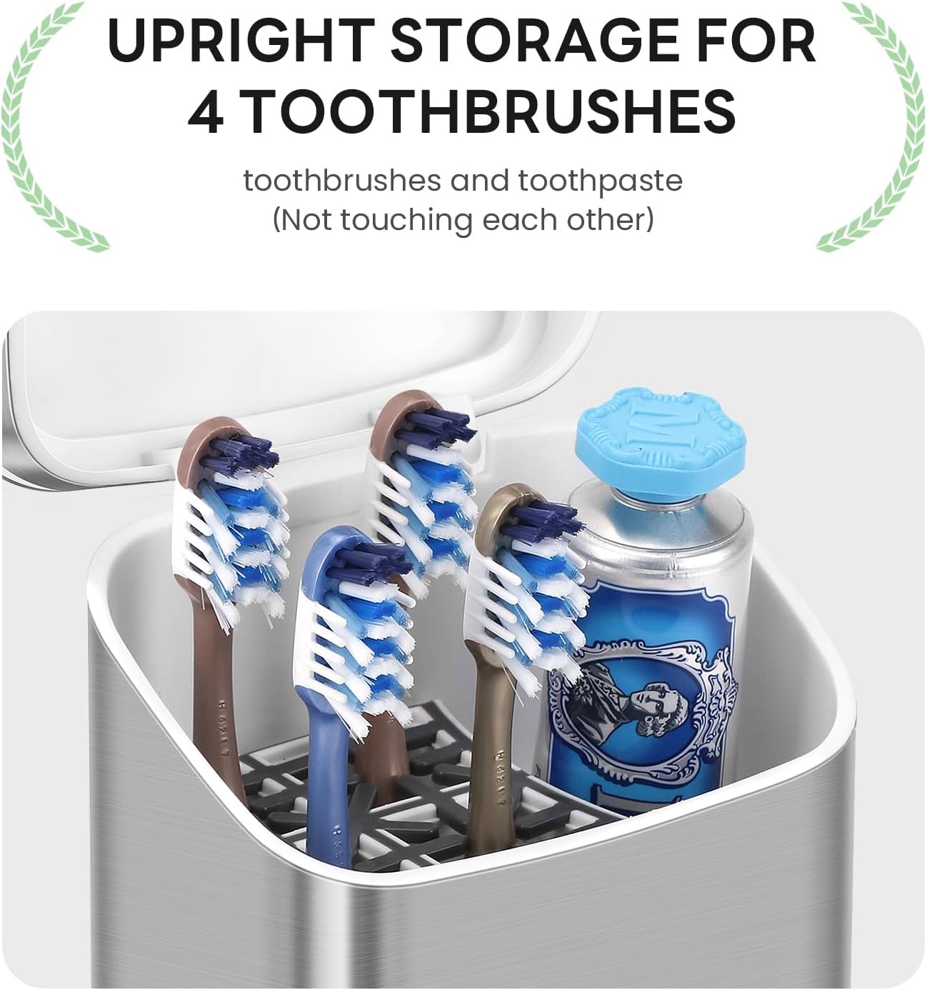 GFWARE Toothbrush Holders with Cover - 5 Slots Tooth Brush Holder for Bathroom, Detachable Bathroom Counter Organizer with Drainage Kids Toothbrush and Toothpaste Holde, Silver
