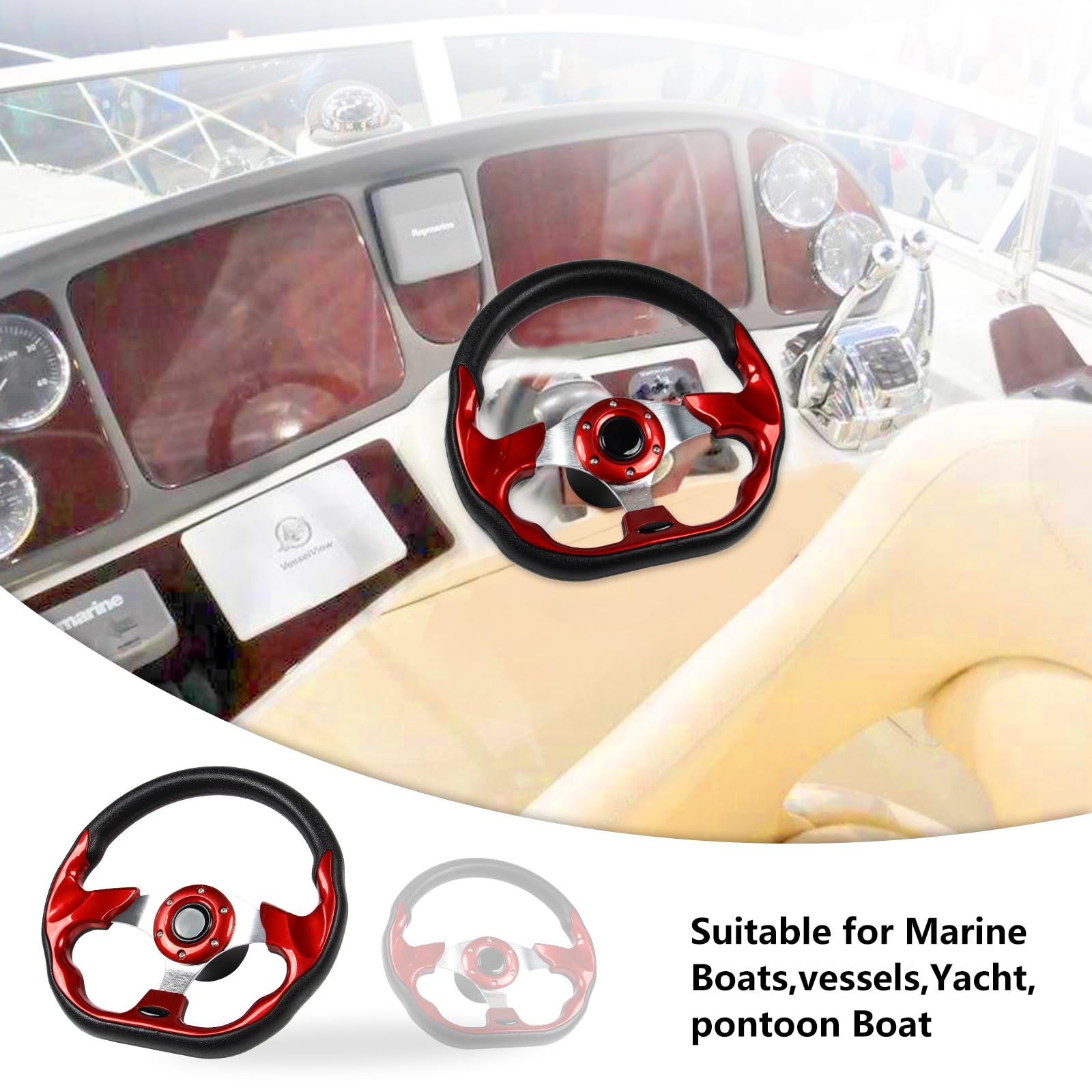 Boat Wheels 12.5 Inch Marine Steering Wheel - Carbon Fiber Red & Black ...
