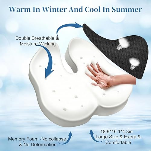 Miniatura 4 de Cojín de espuma viscoelástica para silla de ruedas, alivia el dolor en el coxis, necesario para personas que se sientan durante mucho tiempo para