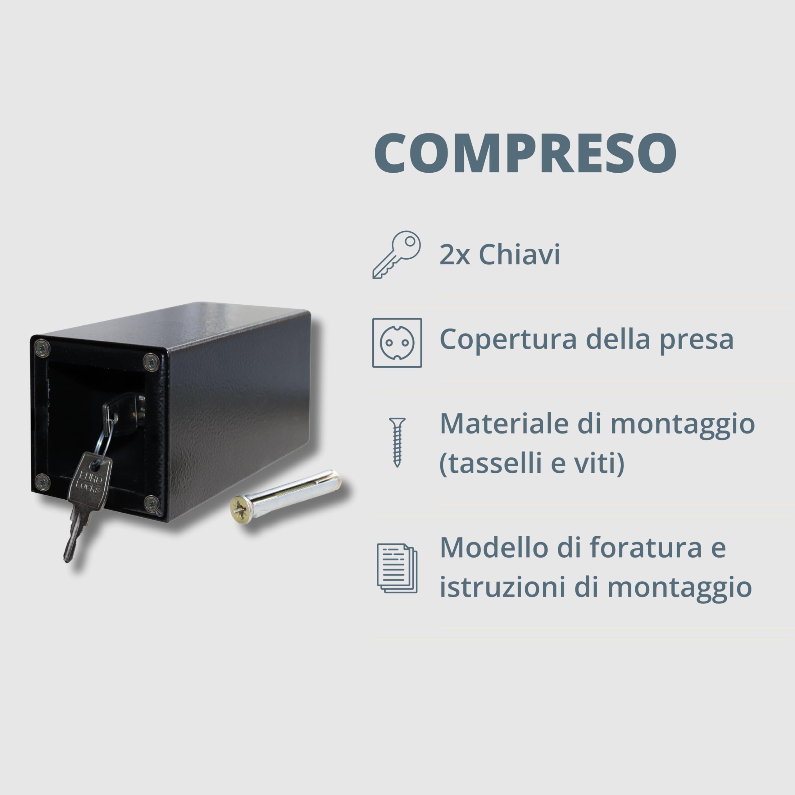 Cassaforte con presa fittizia - Con 1 presa fittizia - Apertura magnetica e serratura speciale - Cassaforte da parete per un riposto invisibile - Scomparto segreto per i soldi