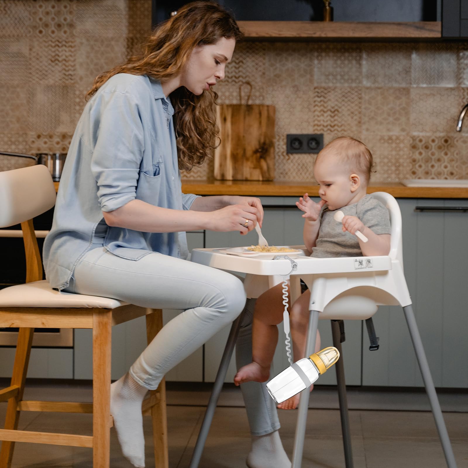 2 Pezzi Cinghia Biberon, Cinturino per Bicchieri Sippy in Silicone Cinghia Elastica per Biberon Bungee Cinghia per Bicchiere Sippy per Seggiolone, Passeggino, Casa, All'aperto