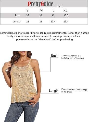 Miniatura 7 de PrettyGuide Camiseta de tirantes brillantes con lentejuelas para mujer, camiseta sin mangas brillante, Metálico