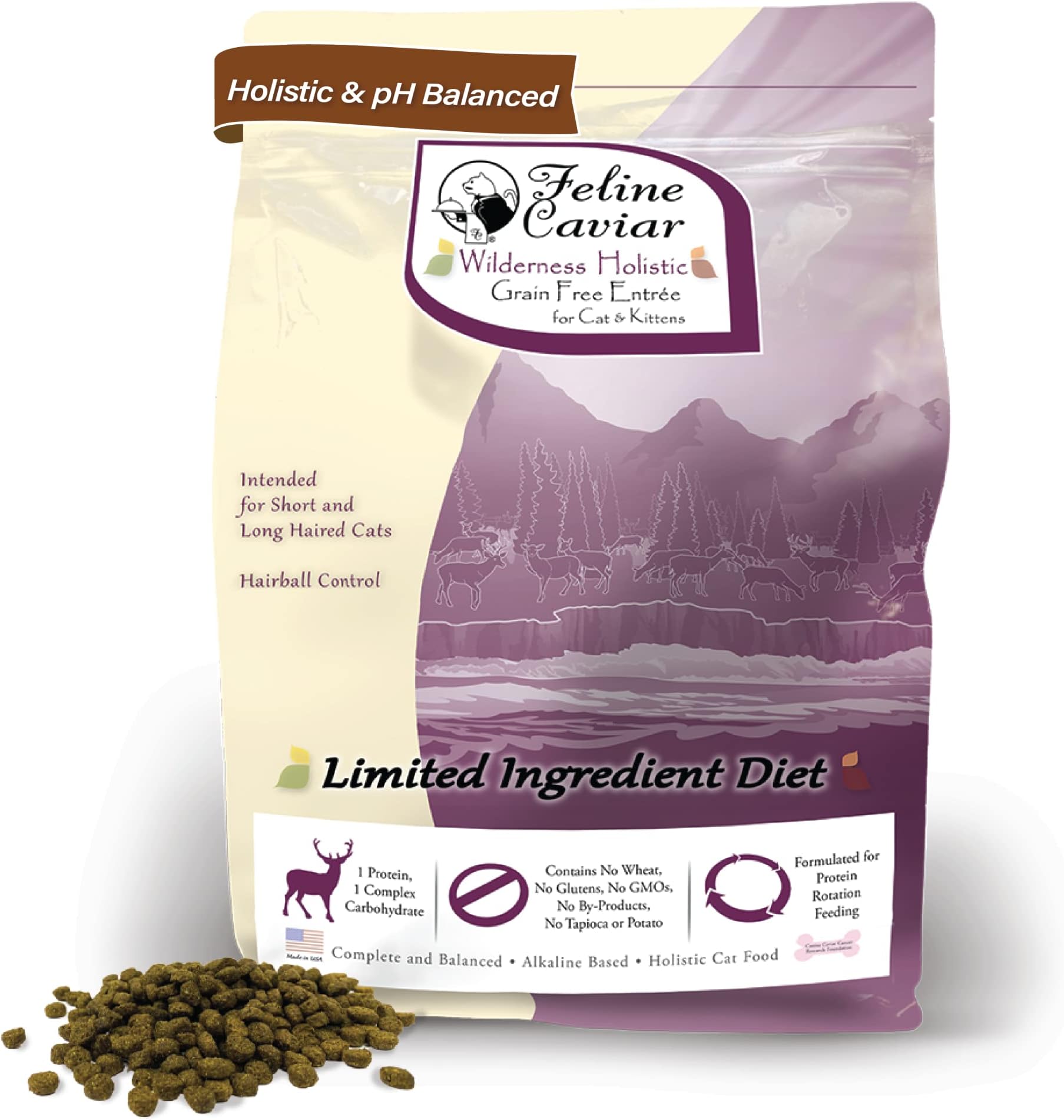 Feline Caviar Dry Cat Food - Leaping Spirit: Venison & Split Pea - Holistic Limited Ingredient Grain Free Dry Cat Food Entrée for Short or Long-Haired Cats, Nutritious for All Stages of Life, 4.4 lbs