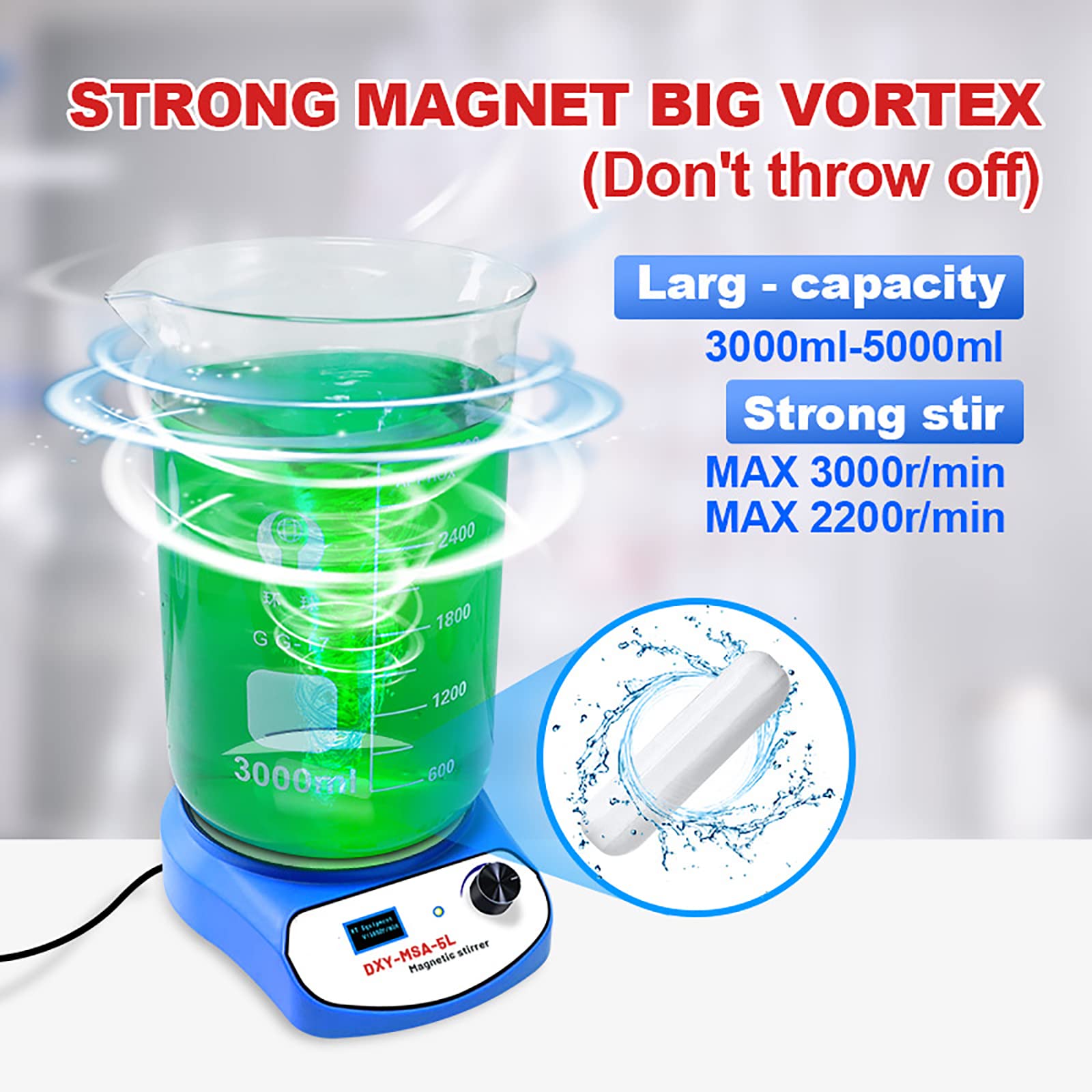 Vistirador Magnético Digital, Agitador Electromagnético No Calentador 5L, Velocidad Máxima: 2200 RPM, Diámetro Agitador: 136 Mm, Adecuado para Vidrio, Cerámica, Acero Inoxidable