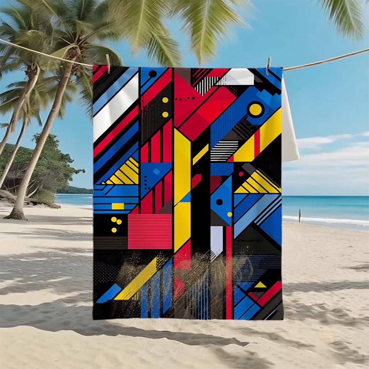 Toalla de Playa Grande 220x100cm/35x70cm, Juego de 2 Toalla Microfibra XXL de Antiarena, Toallas Playa Suave Ligera, Absorbente Secado Rápido, Beach Towel Viaje, Regalo Mujer Hombre (Geometría) G-88
