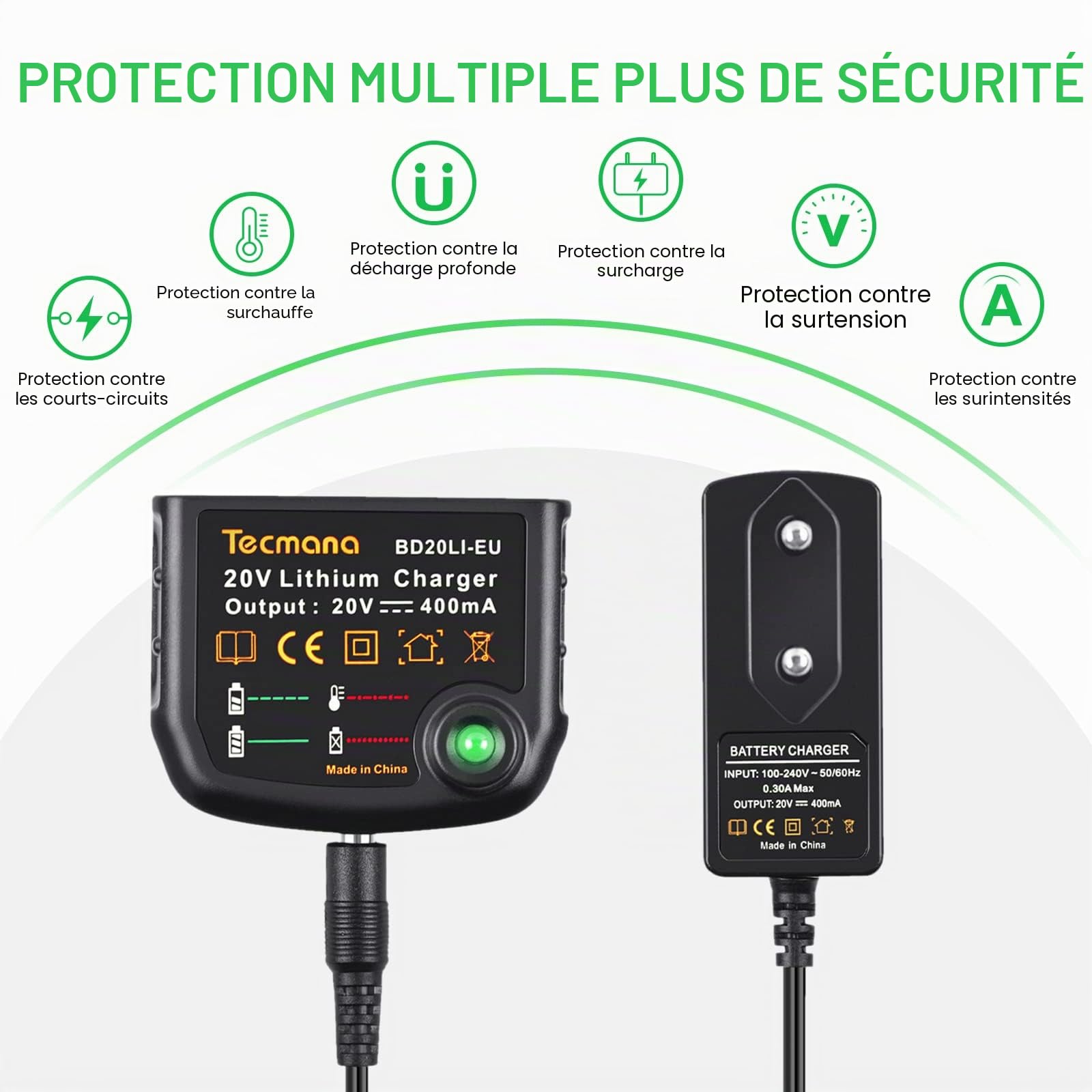 Chargeur de batterie lithium 18V/20V, compatible avec batterie lithium Black&Decker 18V/20V BL2018 LBXR20 LBXR20-OPE LB20 LBX20