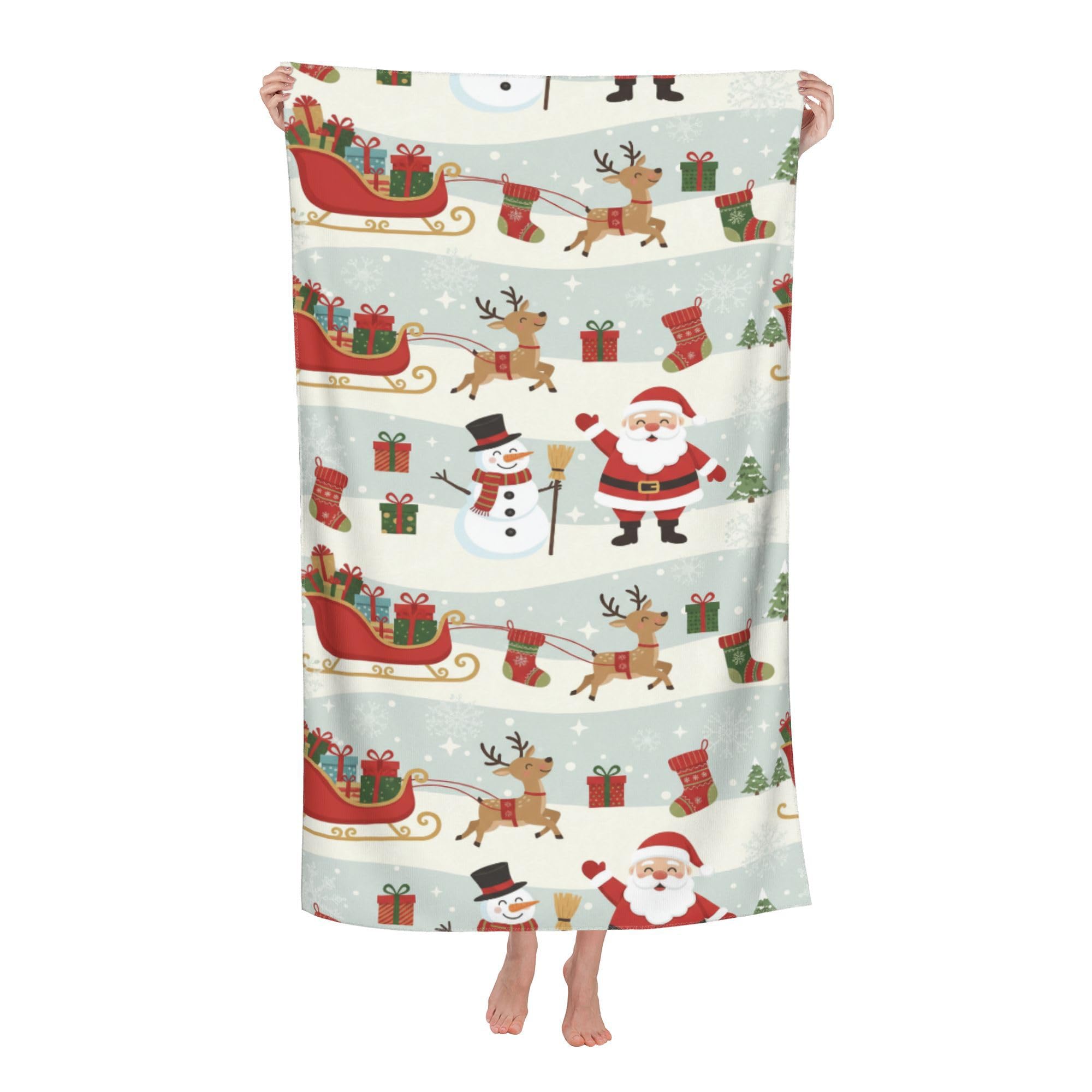 peiyeety Santa Snowman and Reindeer Soft Bath Towels Absorbent Bathroom Towel for Beach Hotel Gym Spa Shower