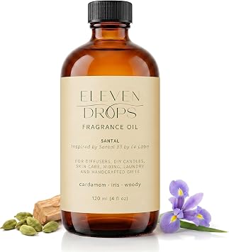 Santal Fragrance Oil | Cardamom, Iris & Woody Notes | Long Lasting Scent Reed Diffuser Oil for Home, Office, Hotel, Spa, Car & Linen Spray | Pet Friendly IFRA Compliant, 4 oz