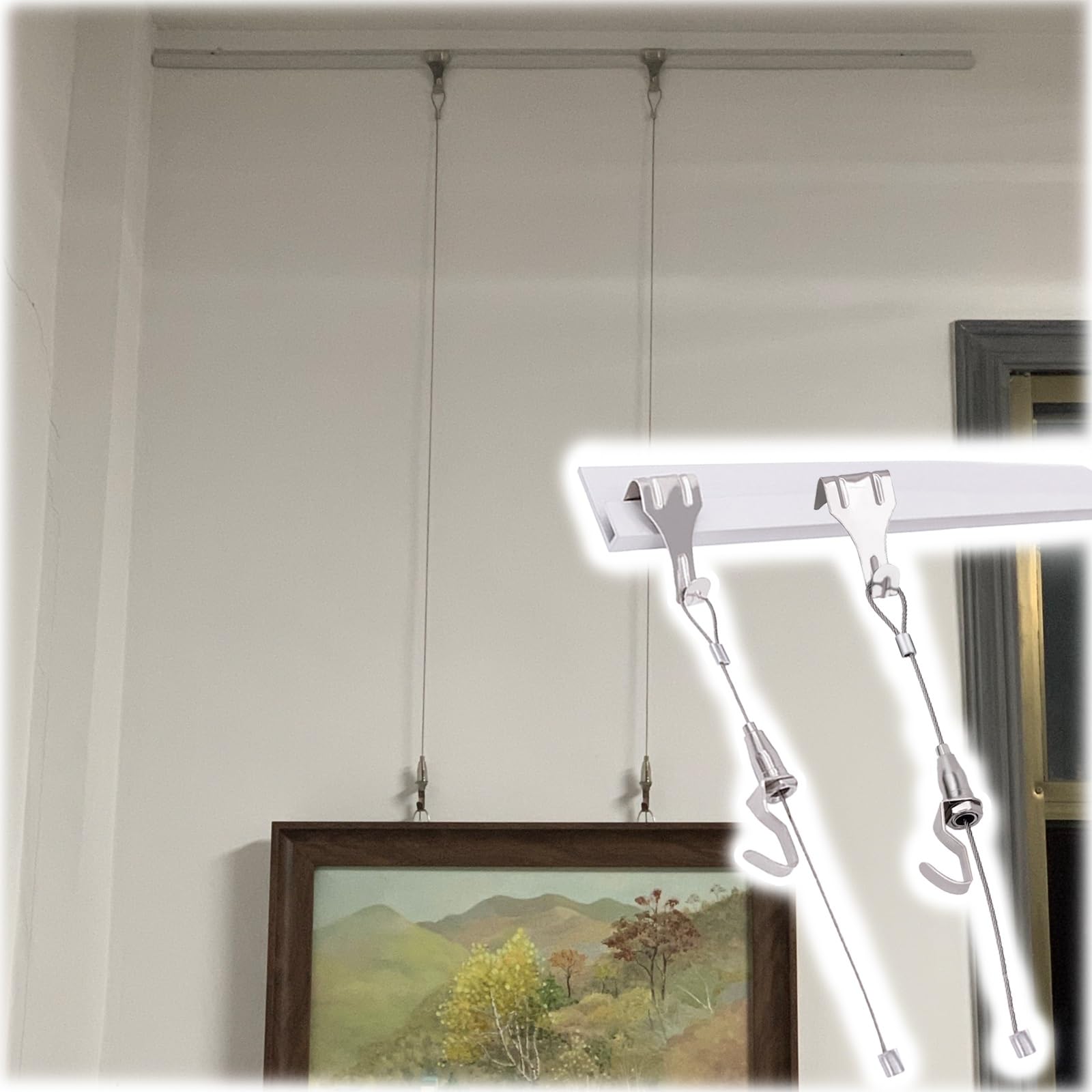 bilderschienen aufhängesystem Galeriesystem-Bilderschienen-Kunstaufhängeset, flexible weiße Bilderaufhängungsschiene mit verstellbaren Haken für Museen/Heimdekoration, Fotopräsentationsschiene(44"/111