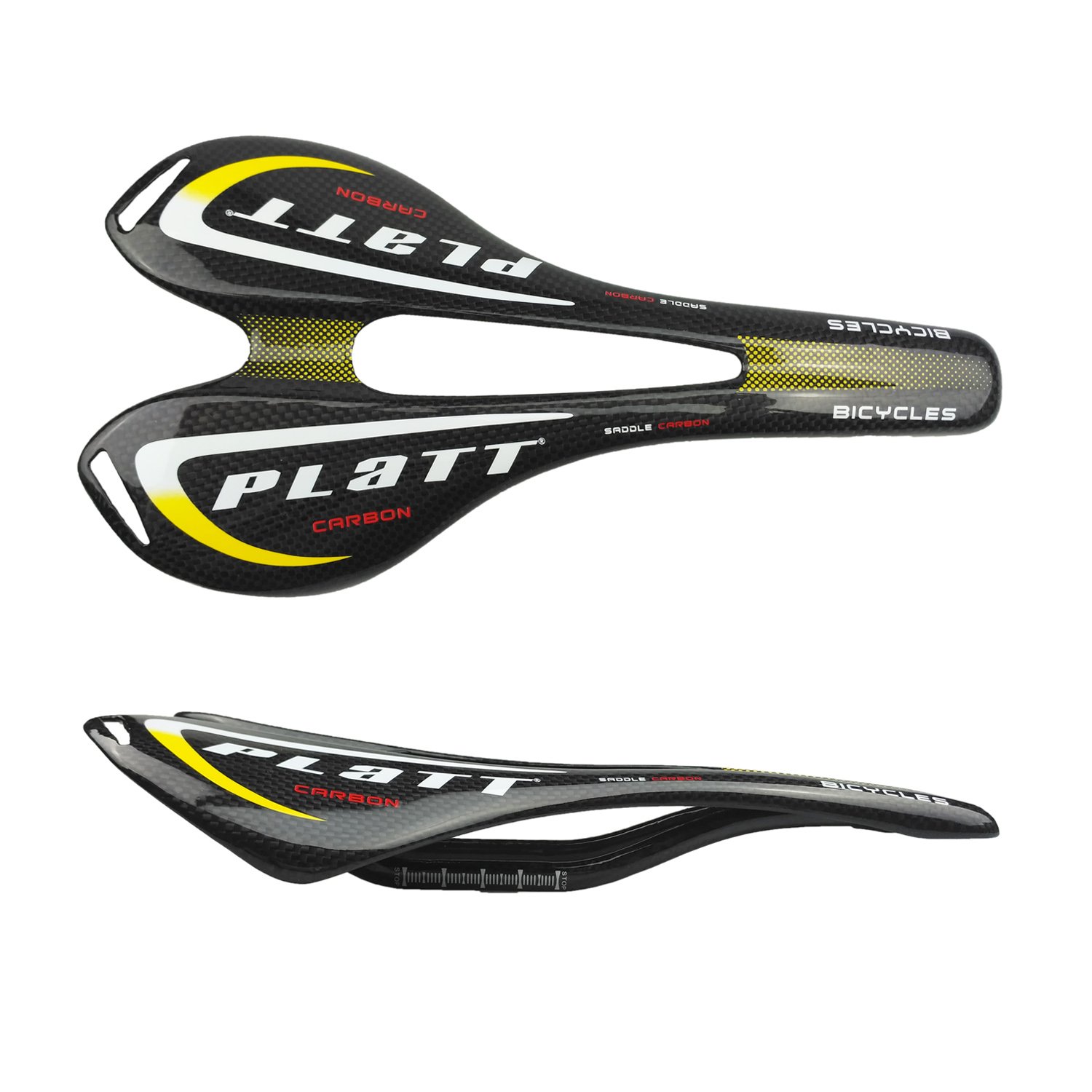 PLATT Bike Carbon Fiber Saddle Lightweigth Bicycle Seat for Road Bike and Mountain Bike 3K Gloss,Yellow