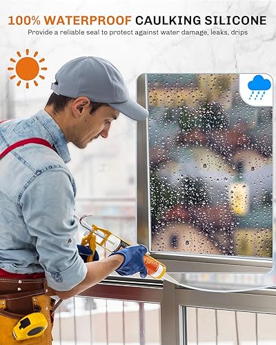 Miniatura 3 de WELLUCK Sellador de Silicona Transparente, 100% Adhesivo Sellador de Silicona Impermeable, para RV, Cocina, Baño, Ventana, Puerta, Vidrio, 10.2 FL.