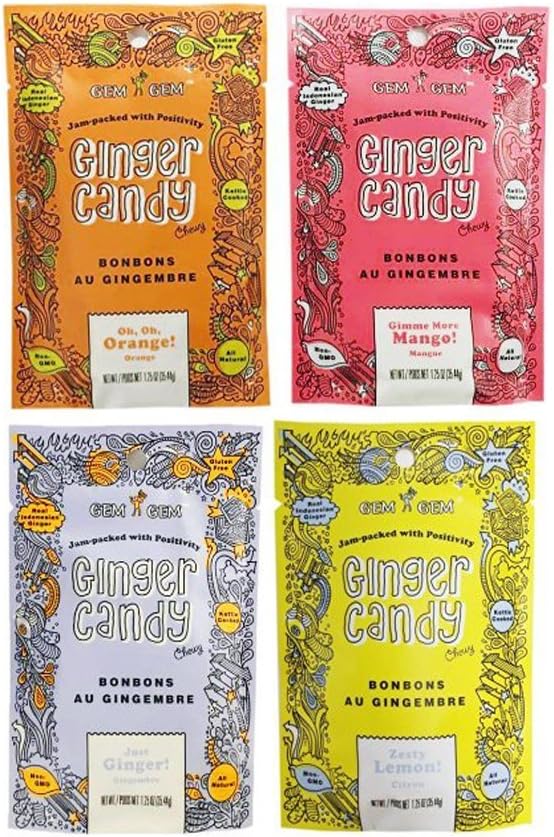 All Natural Chewy Ginger Candy Variety Bundle Pack 1.25oz