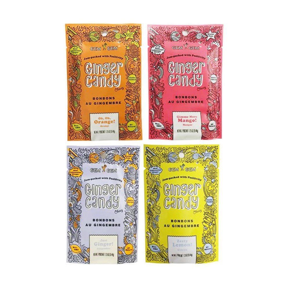 Gem Gem All Natural Chewy Ginger Candy Variety Bundle Pack 1.25oz : Grocery & Gourmet Food