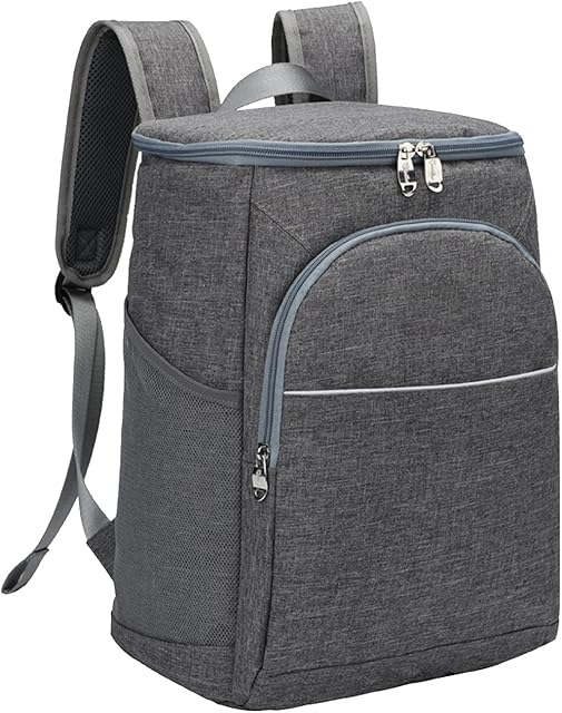 KitchenRaku Insulated Cooler Bag Picnic Backpack, Large Leakproof Lunch Cooling Backpack for Men Women with Laptop Compartment, Lightweight Hiking Picnic Bag for Camping, Work TH01(18L- Gray)