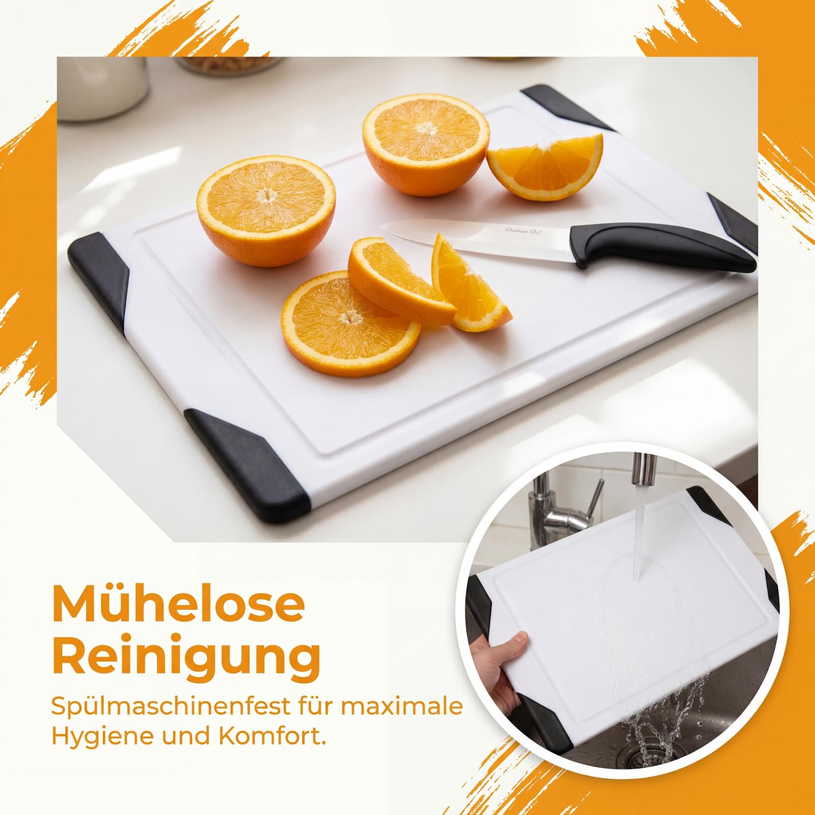 Weißes Kunststoff-Schneidebrett, Spülmaschinengeeignet & Porenfrei – Hygienisches Küchenbrett für Fleisch, Gemüse & Obst, Langlebig & Schnittfest