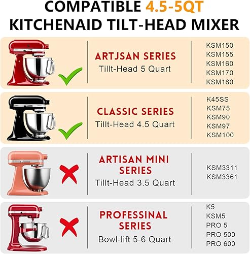 Miniatura 4 de KitchenAid - Tazón mezclador de 5 cuartos para batidoras de pie, acero inoxidable 304 de repuesto para mezclador KitchenAid Classic & Artisan de