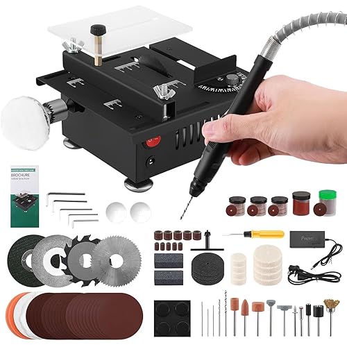 Mini Table Saw, Mini Table Saw for Crafts, Multi functional Portable Adjustable Cutting Sanding Engraving Drilling All in One Machine for Wood/PCB/Acrylic/Plastic