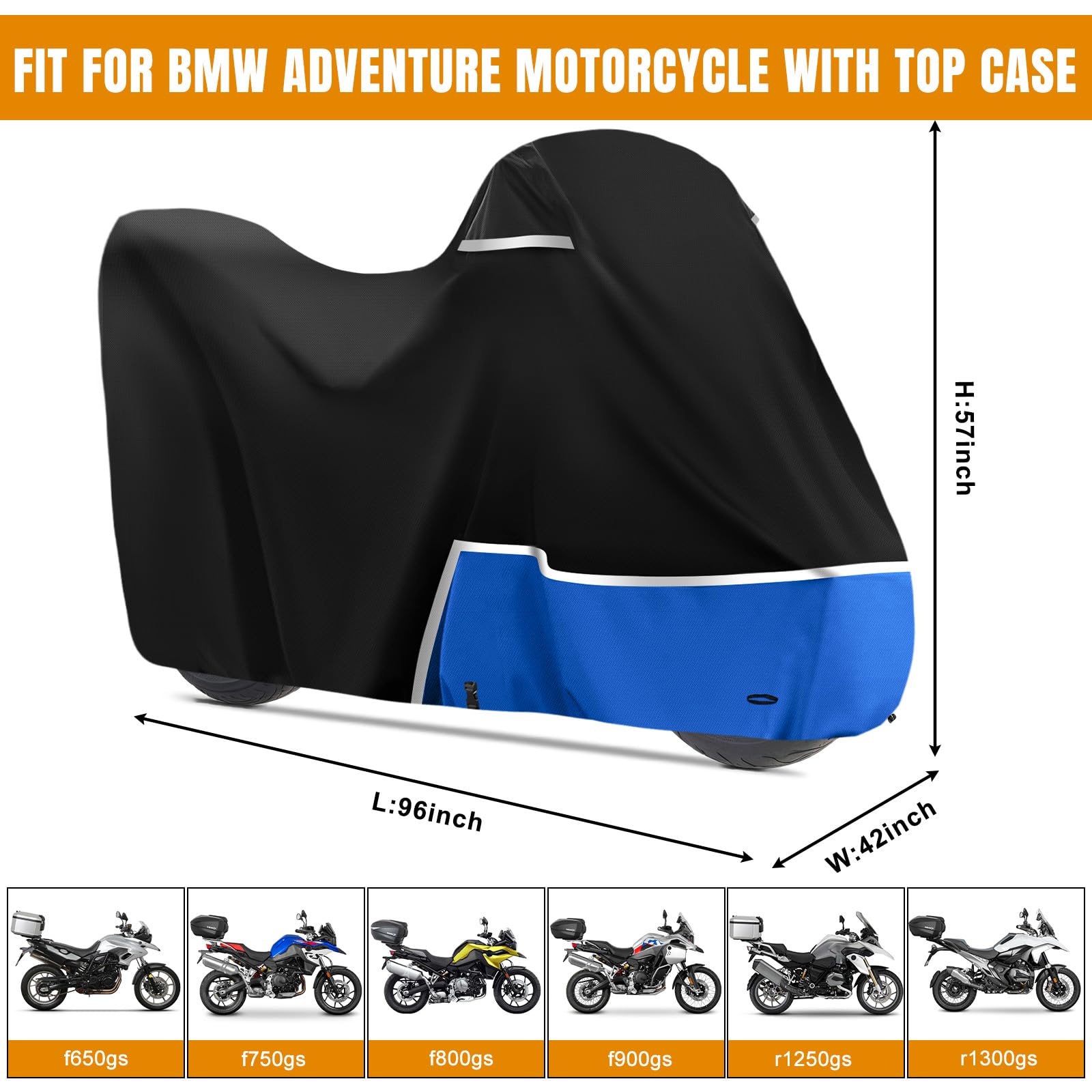 Bâche de Protection pour BMW r1250gs r1300gs f650gs f750gs (avec Coffre), Tissu Oxford 420D Housse Protection Moto extérieur, Imperméable et résistante aux intempéries