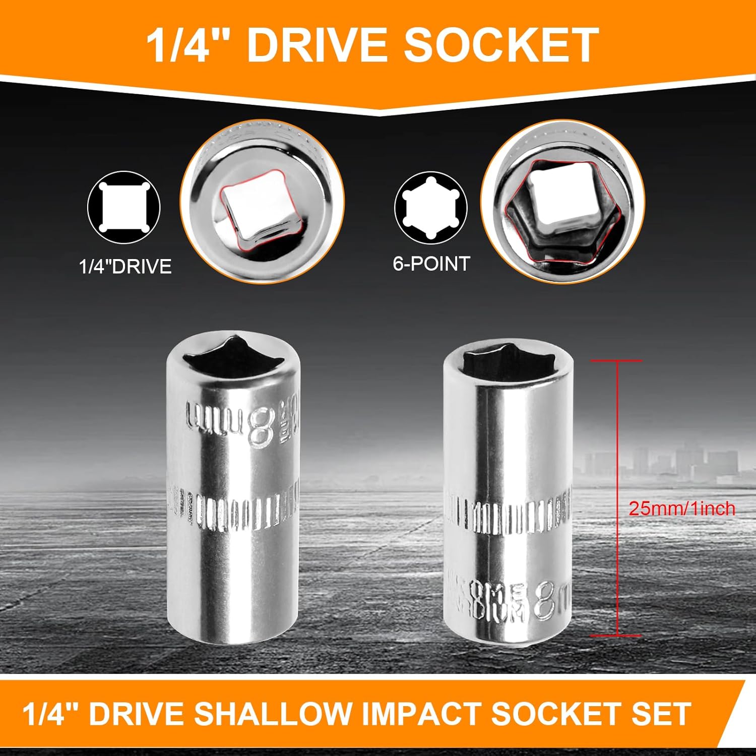 Utoolmart 1/4" Drive Socket Set, Metric Socket 10pcs Sets, 6-Point Shallow Socket Set, 4mm, 5mm, 6mm, 7mm, 8mm, 9mm, 10mm, 11mm, 12mm, 13mm, Cr-V