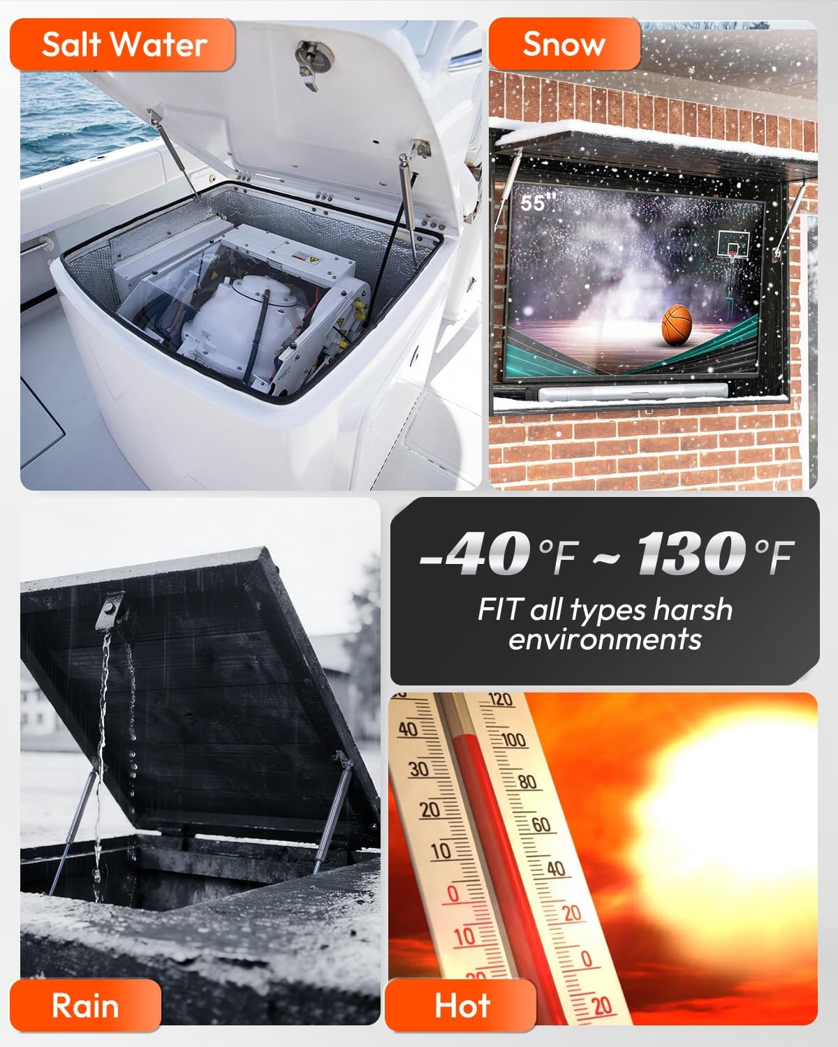 20 inch 200lbs Gas Struts for Heavy lid RV Bed Lift Kit, Stainless Steel 20" 890 N Gas Spring Prop with L-Type Mounts for Boat Cover/Engine Hood RV Bed TV Cabinet, 2 Pack