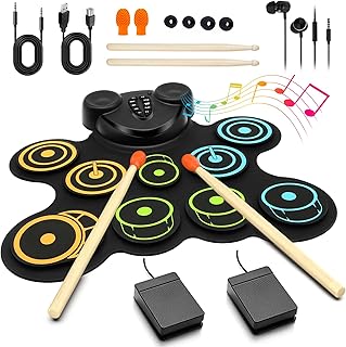 BESFAN Portable Electronic Drum Pad Set for Kids - 10 Pads Roll up Drum Practice Pad with Pedals & Stick, Headphone, Musical Instruments for Kids Age 6-9, Great Holiday Christmas & Birthday Gift