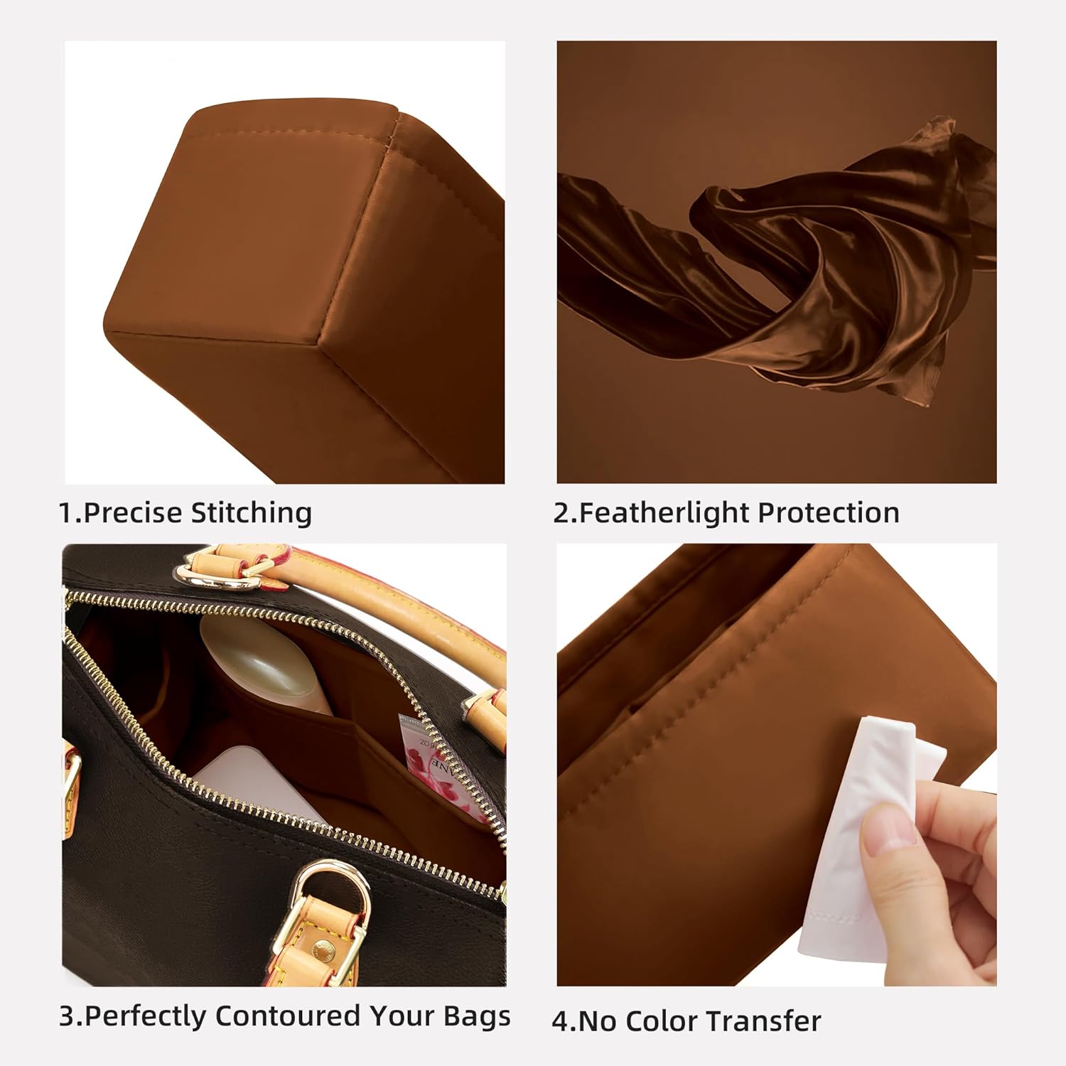 DGAZ Silk Purse Organizer Insert Fits LV Speedy 16/20/25/30/35/45 bags，Silky Smooth Bag Organizer，Luxury Handbag & Tote Shaper（Gold，SP25）
